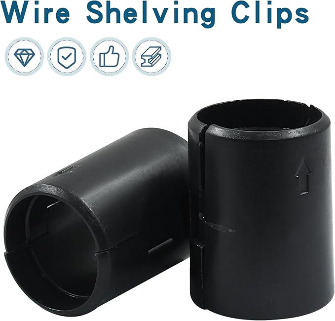 56Pcs (28 Pairs) Wire Shelf Clips, 7/8"(22mm) Post Wire Shelving Shelf Lock Clips, Plastic Black Shelving Sleeves Replacements for Wire Shelving System