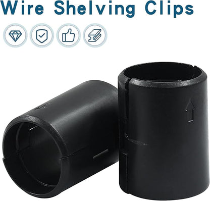 56Pcs (28 Pairs) Wire Shelf Clips, 7/8"(22mm) Post Wire Shelving Shelf Lock Clips, Plastic Black Shelving Sleeves Replacements for Wire Shelving System