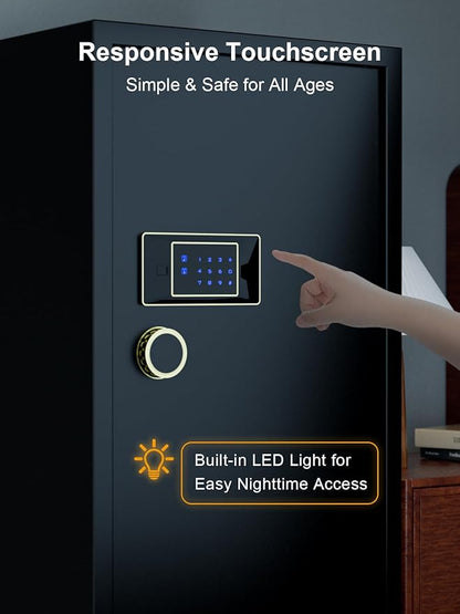 TIGERKING 7.2 Cu Ft Large Home Security Safe – Solid Steel Jewelry Cabinet, Touchscreen Keypad, Adjustable Shelves, Easy to Use, Anti-Theft Protection, Perfect for Families (Black, Classic Style)
