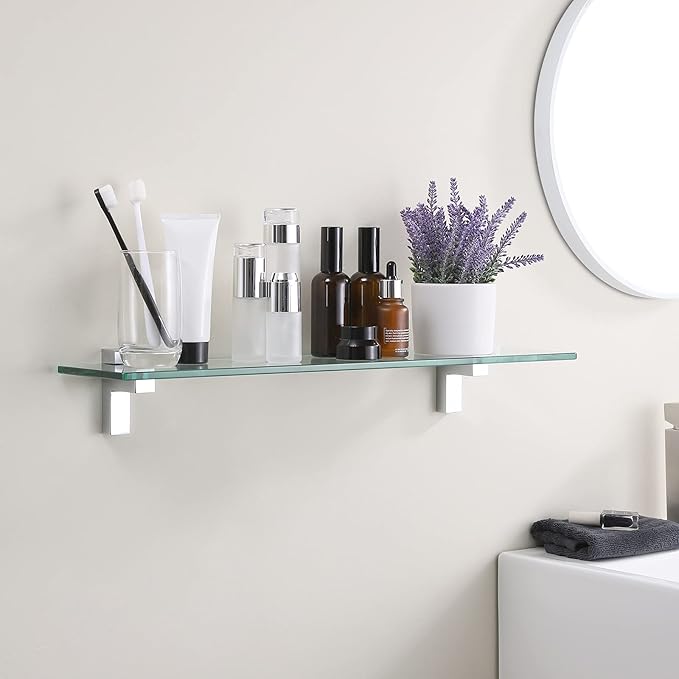 KES Bathroom Shelf 24 Inch Glass Shelf Wall Mounted Tempered Glass Shelves Polished Chrome Finish, BGS3201S60