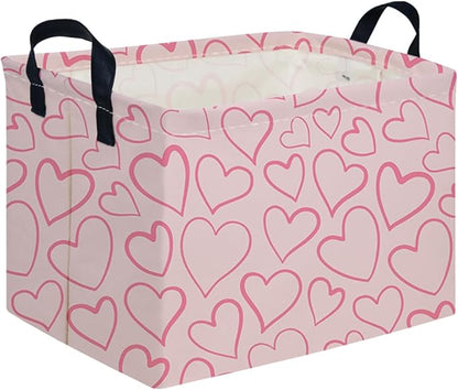 Rectangular Pink Valentine's Day Gift Basket,nursery basket,Pink girls gift baskets,kids toy storage Bin, Love Heart Room Decor for Home,Shelf Baskets(Happy Love)