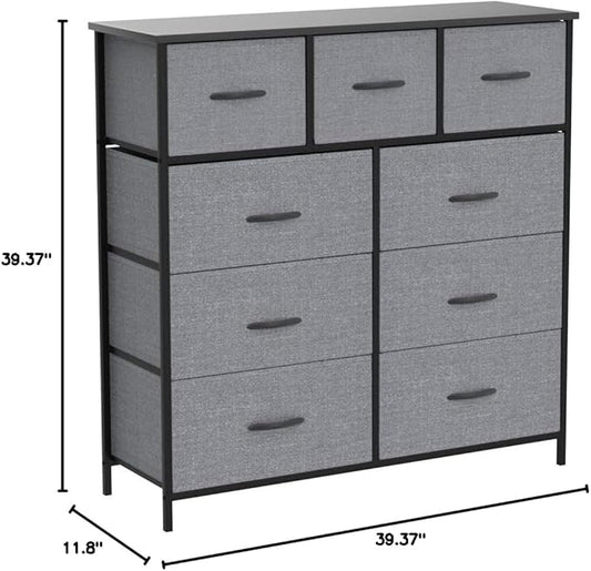DUMOS Dresser for Bedroom, Dressers & Chests of Drawers Dresser Organizer, Wood Top Table Furniture with 9 Fabric Storage Tower Unit, Chest of Drawers for Closet, Living Room, Hallway, Porch