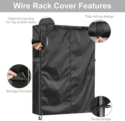 Premium Wire Shelf Cover with 5 Way Zipper & Bag, 48"W x 18"D x 72"H, 600D Heavy Duty Waterproof Dustproof Storage Shelving Cover, Protect & Organize for Outdoor Kithen Garage Basement Rack