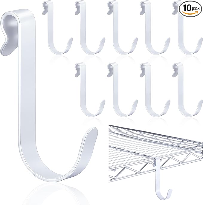 10pcs J Hooks for Wire Shelving 3.5 Inch Large White Heavy Duty Metal Shelf Hooks for Wire Shelves Racks Closet Shelving Accessories