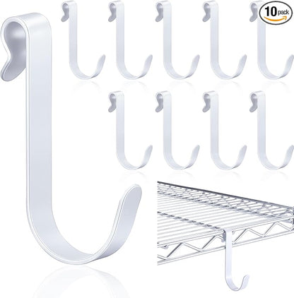 10pcs J Hooks for Wire Shelving 3.5 Inch Large White Heavy Duty Metal Shelf Hooks for Wire Shelves Racks Closet Shelving Accessories