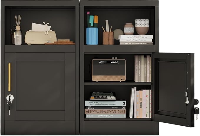 Tokawa Metal White Locking Nightstand, 27.56" Locker with Magnetic Door and Adjustable Shelve, Small Locker Nightstand, Side Table Storage Cabinets for Bedroom, Living Room, Office