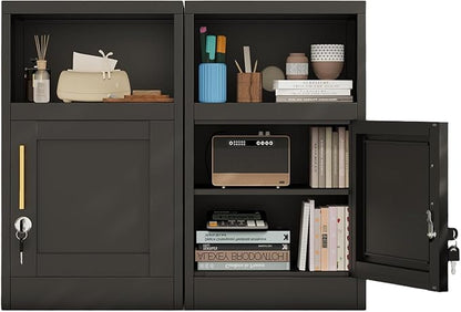 Tokawa Metal White Locking Nightstand, 27.56" Locker with Magnetic Door and Adjustable Shelve, Small Locker Nightstand, Side Table Storage Cabinets for Bedroom, Living Room, Office