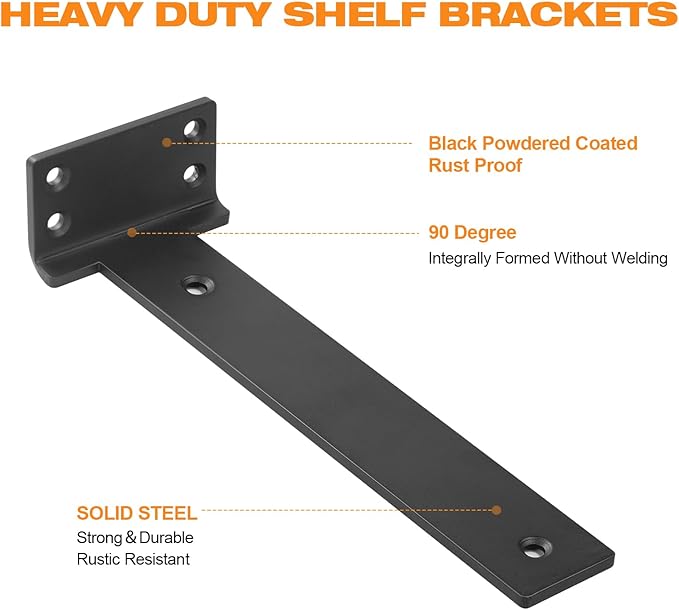 Floating Shelf Brackets 8 inch 4 Pack L Brackets for Shelves Black Metal Heavy Duty Shelf Bracket for DIY Decorative with Mounting Hardware