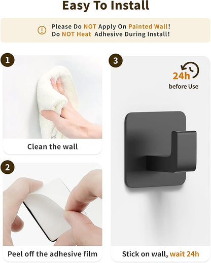 Square Self Adhesive Towel Hooks - 4 Pack Matte Black Metal Hooks, Right-Angle Design for Towels, Robes & Hats, Organize Bathroom, Kitchen, Entryway, Doors, Cabinets on Smooth Surfaces | Square, Right-Angle Design, for Towels, Robes & Hats, Organize Ba...