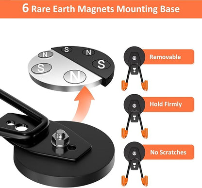 ENUODA Magnetic Hooks Heavy Duty Magnetic Tool Holder Utility Neodymium Magnet Hooks for Hanging Coat, Toolbox, Shovel, Broom, Mop, Container, Van, Cabinet, Locker, 2 Pack