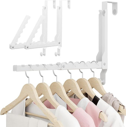 Over The Door Hanger Folding Clothes Drying Rack, Double Fold Hanging Door Hooks Coat Rack with Hooks for Indoor Laundry Room Compact Small Space Foldable Portable Door Hanger Hook Collapsible- 2 Pack