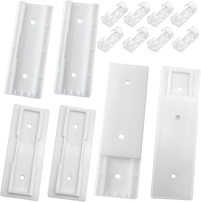 ACKLLR 4 Pack Self Adhesive Power Strip Holder Fixator Wall Mount Plug-in Socket Fixer Bracket Stand with 16 Pcs Cable Organizer Clips Clear for Remote Control Router Desk Computer Kitchen Home Office
