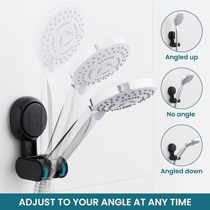 TAILI Shower Head Holder Suction Cup, Adjustable Height & Angle, Wall Mounted, Waterproof, Black, Plastic, Round, Bathroom & Shower Fixture