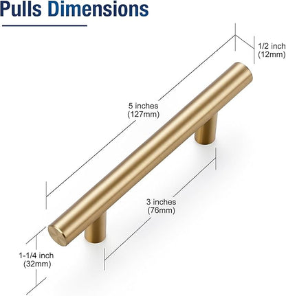 JOY DECOR 20 Pack Champagne Bronze Cabinet Pulls – 5 Inch Length, 3 Inch (76mm) Hole Center – Stainless Steel Kitchen Cabinet Handles for Drawer and Cupboard