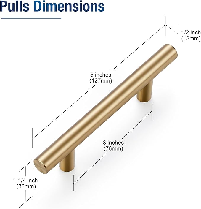 JOY DECOR 60 Pack Champagne Bronze Cabinet Pulls – 5 Inch Length, 3 Inch (76mm) Hole Center – Stainless Steel Kitchen Cabinet Handles for Drawer and Cupboard