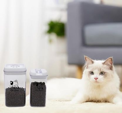 Pethiy Cat Food and pet Cat Treats Storage Container-Clear Plastic-airtight Storage Canister Tins cookie pet jars(Two-piece set)