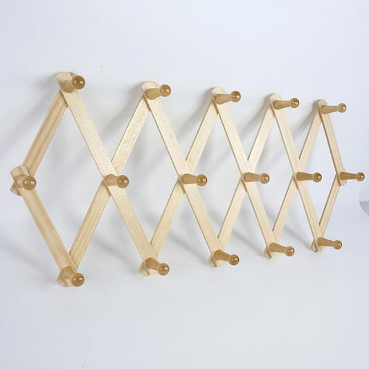 AMAPON Accordion Style Expandable Wall Wooden Coat Rack 16 Hooks (Pegs) Hang Hats Jackets Coffee Mug Purses Necklaces Towels Cap Leash Scarves Data Line Kitchenware