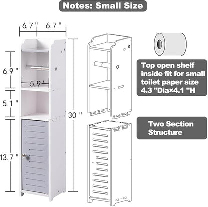 AOJEZOR Toilet Paper Holder Stand: Small Bathroom Storage Cabinet - Light Grey - White