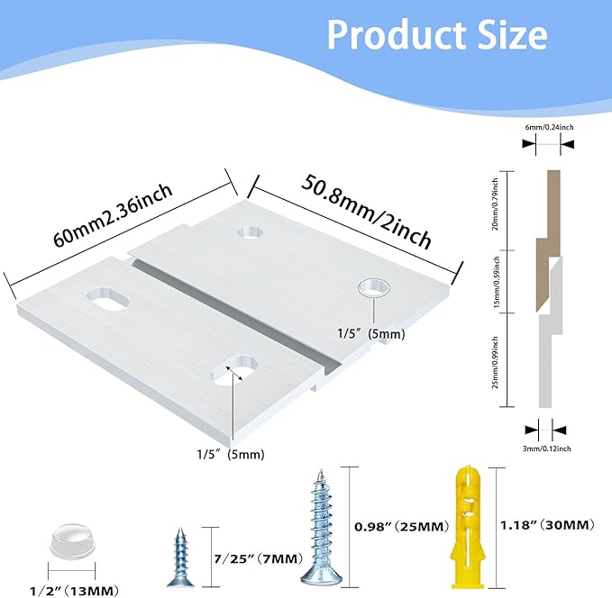 2 Inch French Cleat Hanger, Aluminum French Cleat, Mirror Hanging Hardware, French Cleat Heavy Duty for Panel, Whiteboard, Cabinet, Shelf, Headboard, Art (2 Pairs, Support 30lbs)