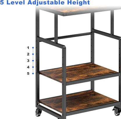 21.3 x 15.7 Inch Printer Stand, 5-Adjustable Heights 3 Tier Printer Cart with Wheels, Mobile Printer Table for Home Office for Storage Heat Press Scanner Fax, Rustic Brown