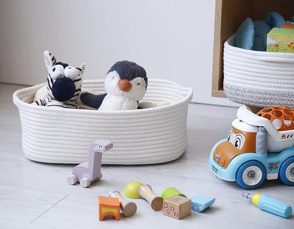 Woven Cotton Rope Storage Basket, Cube Changing Table Organizer for Closet Towels, Baby Nursery Bin, Small Dog Cat Toy Box, Gift Baskets empty (White)