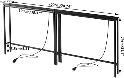 IBUYKE 2 Pack Console Table Narrow Long Sofa Table with Power Outlets USB Ports,Industrial Wooden Entry Table with Charge Station with Extension Cord,for Entryway Living Room Hallway Black TMJ061B-2