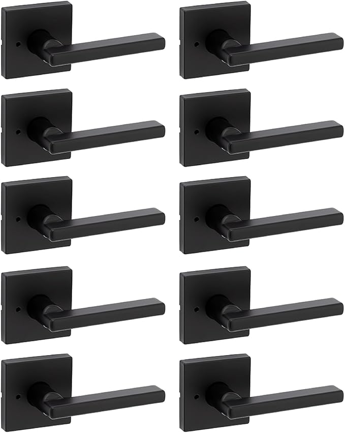 Kwikset Halifax Interior Privacy Door Handle with Lock, Door Lever for Bathroom and Bedroom, Matte Black, Reversible Keyless Turn Lock, with Microban Protection, 10 Pack