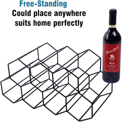 Urban Deco Small Wine Rack 9 Bottle Holder - No Need Assembly Modern Metal Wire Black Wine Storage for Countertop Table Top Coffee Bar Kitchen