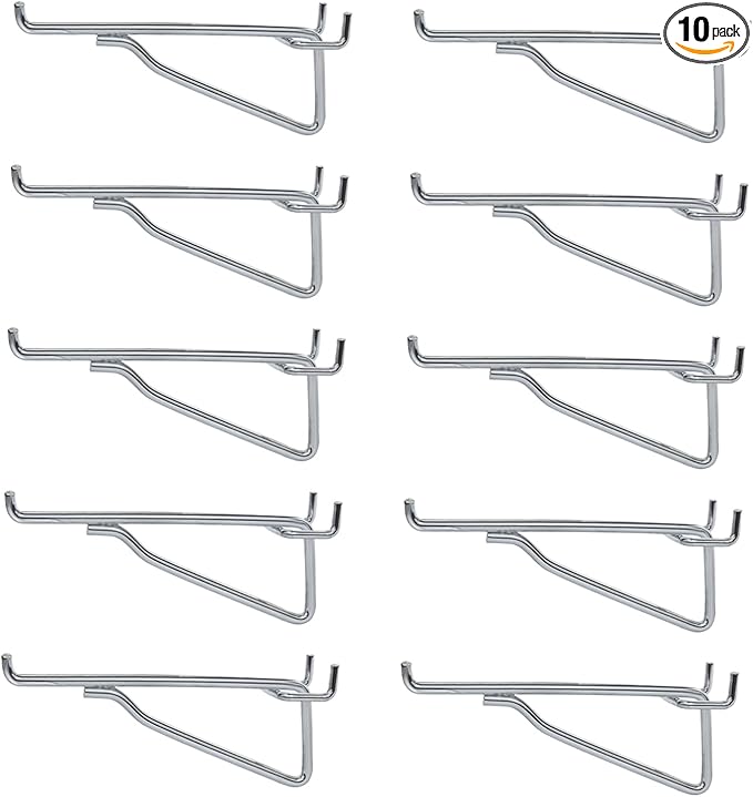 G.CORE Pegboard Shelf Hooks, 10-Pack 6" Silver Peg Board Brackets, 1/4" Peg Board Organizer Accessories, Peg Hooks Assortment Various Tools Storage Arrange System for Garage Craft Workshop Workbench