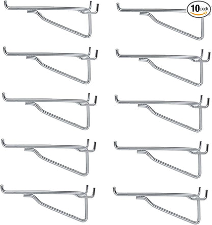 G.CORE Pegboard Shelf Hooks, 10-Pack 6" Silver Peg Board Brackets, 1/4" Peg Board Organizer Accessories, Peg Hooks Assortment Various Tools Storage Arrange System for Garage Craft Workshop Workbench