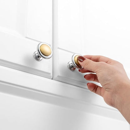 KOOFIZO 10 Pack Gold and Chrome Kitchen Cabinet Knobs Brushed Gold and Chrome Drawer Knobs 1960 Round Single Hole Cabinet Pulls for Cabinets Drawers Dresser Cupboard Bedroom Bathroom