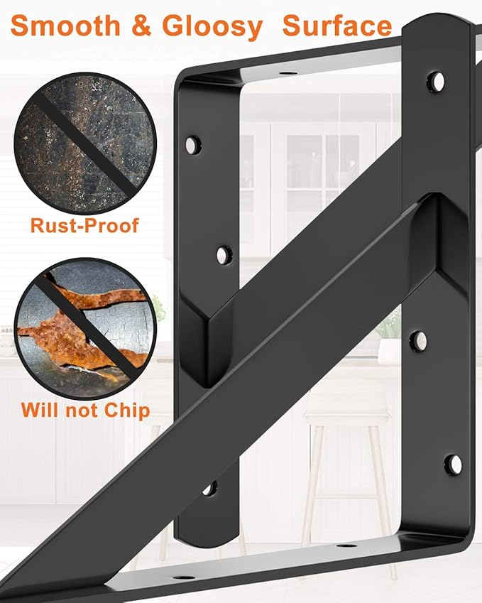LuckIn 12-Pack Heavy Duty Shelf Bracket 8 Inch, Wall Fit for 8 10 Inch Floating Shelves, L Brackets with 90 Degree Triangle, 250 LBS Max Load, Mounting Hardware Included, Black