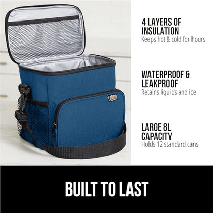 GORILLA GRIP Insulated Lunch Box Bag, Large Capacity, Leakproof Reusable Soft Cooler Bags, Mesh Pockets and Adjustable Strap, Food Tote for Work Camping School, Keep Drinks Cold, 8L, 10x9, Navy Blue