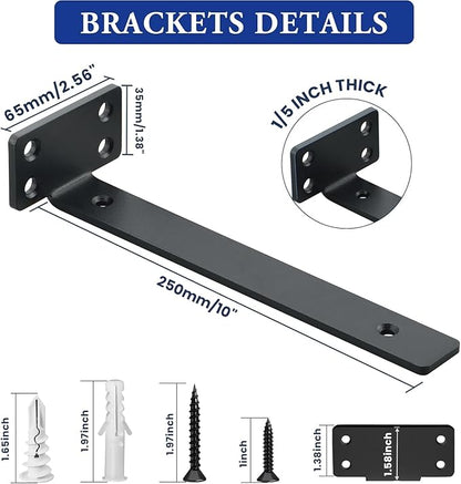 Alise Floating Shelf Brackets Black, 4 Pcs L Brackets for Shelves, 12'' Hidden Invisible Shelf Brackets, 1/5" Inch Thick Heavy Duty Metal Wall Shelf Support Corner Brackets for Home and Mounting Shelf