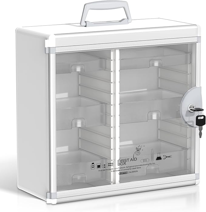 Glosen Medicine Cabinet with Key Wall Mounted Medication Lock Box 【 Silver 15x 6.7 x 13 Inch】 Portable Storage Container Big Capacity