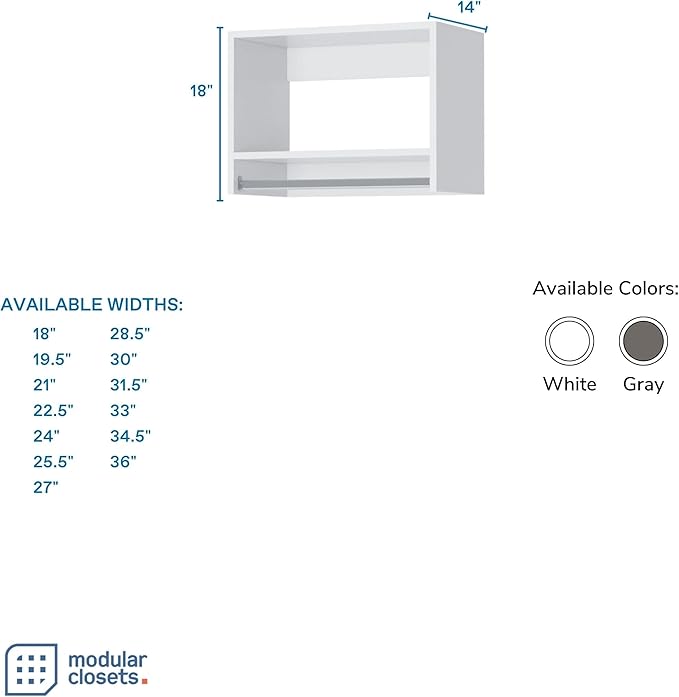 MC Modular Closets Vista Collection Tall Hanging Closet Organizer with Rod and Shelf (White, 28.5 Inches Wide)