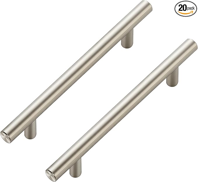 JOY DECOR 20 Pack Cabinet Handles, Brushed Nickel Cabinet Pulls, 5 in Hole Center Kitchen Cabinet Handles, Stainless Steel T Bar Handles for Dresser Drawers
