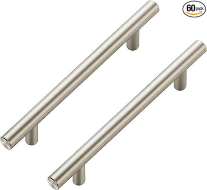 JOY DECOR 60 Pack Cabinet Handles, Brushed Nickel Cabinet Pulls, 5 in Hole Center Kitchen Cabinet Handles, Stainless Steel T Bar Handles for Dresser Drawers