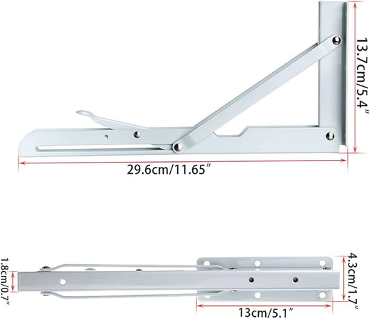 Sumnacon Sturdy Folding Shelf Brackets - Heavy Duty Metal Triangle Table Bench Folding Shelf Brackets, 2 Pcs Folding Shelf Hinge Wall Mounted (12 Inch, White)