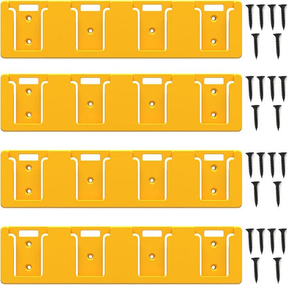 Battery Rack Compatible with DeWalt 20V Battery Holder, Mount 4 Slot Bulk Battery Garage Tool, Tools for Dewallt 20v, Wall Display Hook Holder (Yellow-4pc)