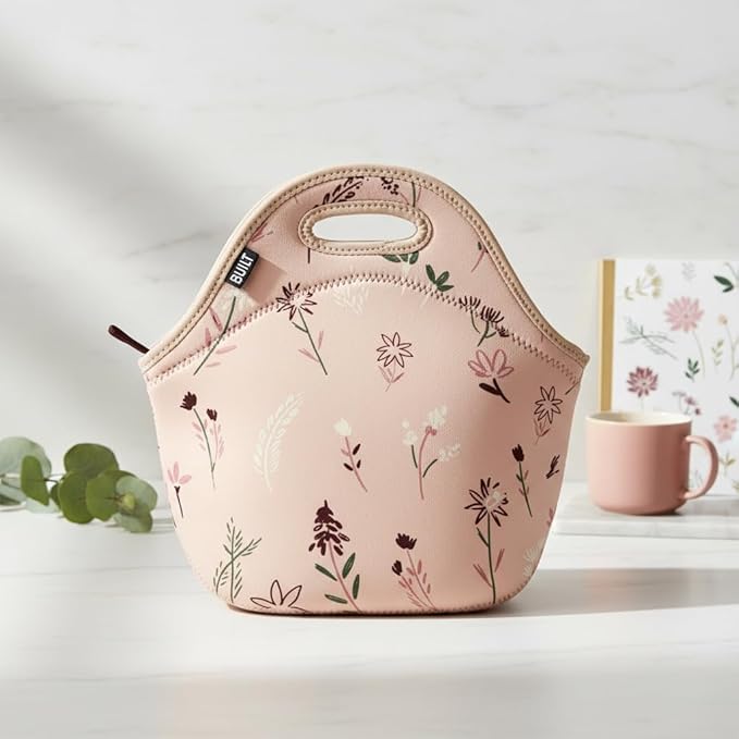Built Gourmet Getaway Insulated Lunch Bag – Rose Floral Neoprene Tote with Soft Handles & Zipper, Reusable Food Carrier for Work, Travel, Picnics, Mother’s Day Present Lunch Tote