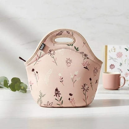 Built Gourmet Getaway Insulated Lunch Bag – Rose Floral Neoprene Tote with Soft Handles & Zipper, Reusable Food Carrier for Work, Travel, Picnics, Mother’s Day Present Lunch Tote