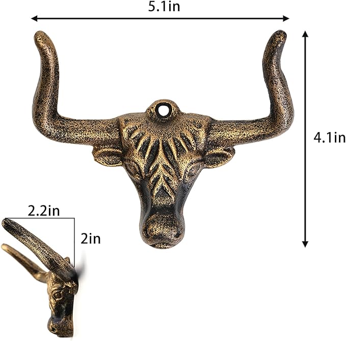 1 Pack Cast Iron Wall Hook,Animal Towel Hook,Key Hanger,Bull Head Wall Decor,Entryway Coat Hooks,Old Farmhouse Decor