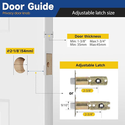 Privacy Door Knob Keyless Door Knob Interior with Lock Bathroom Door Knob Matte Black Doorknob, 1 Pack