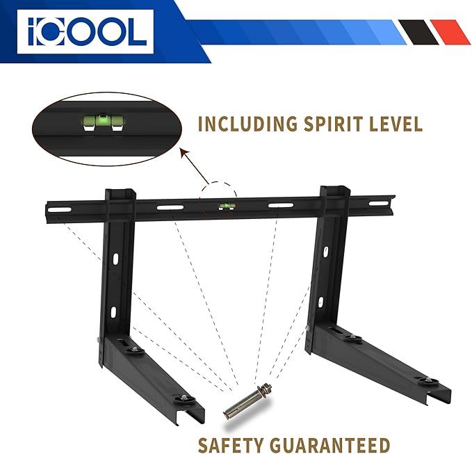 ICOOL Mini Split Wall Mounting Bracket for 9000-36000 BTU Universal Ductless Air Conditioners, Heat Pumps, Compressors & HVAC Systems, Outdoor Heavy Duty Foldable Wall Mount Condenser Bracket, Black