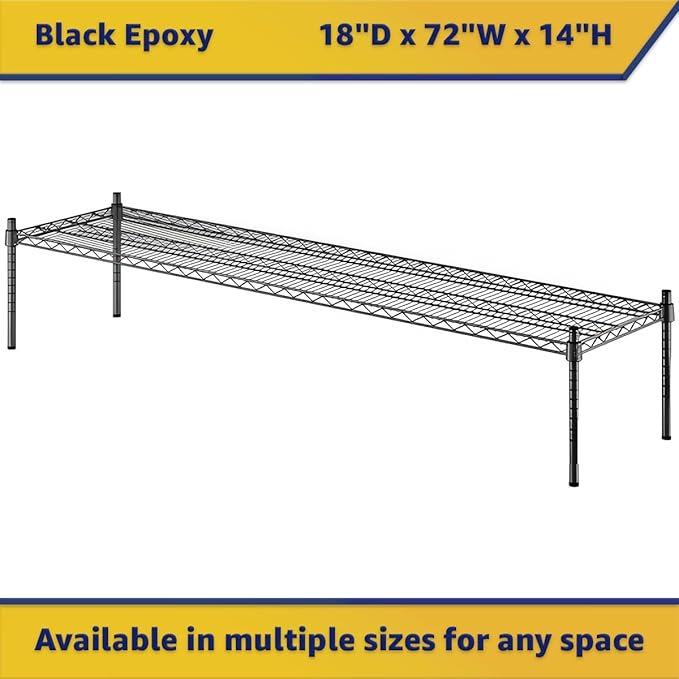 18" x 72" x 14" Black Epoxy Wire Storage Shelf, Dunnage Rack, Commercial 1 Tier Small Shelf