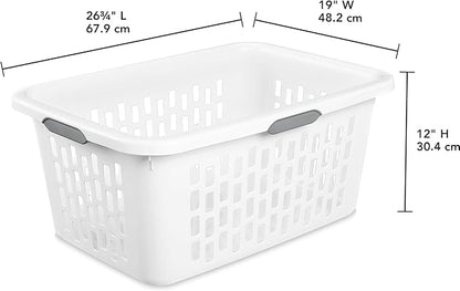 Sterilite Laundry Basket, Plastic Clothes Hamper, Large Rectangle Bin with Comfort Grip Handles and Reinforced Rim, 2 Bushel Capacity, White, 6 Pack