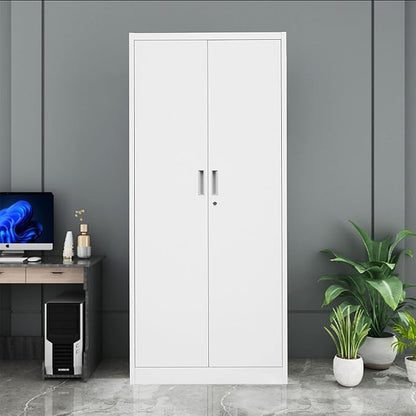 CMY Metal Storage Cabinet with Locking Doors and 5 Adjustable Shelves, 71” Tall Steel Storage Cabinets for Garage, Home Office, Pantry (White)