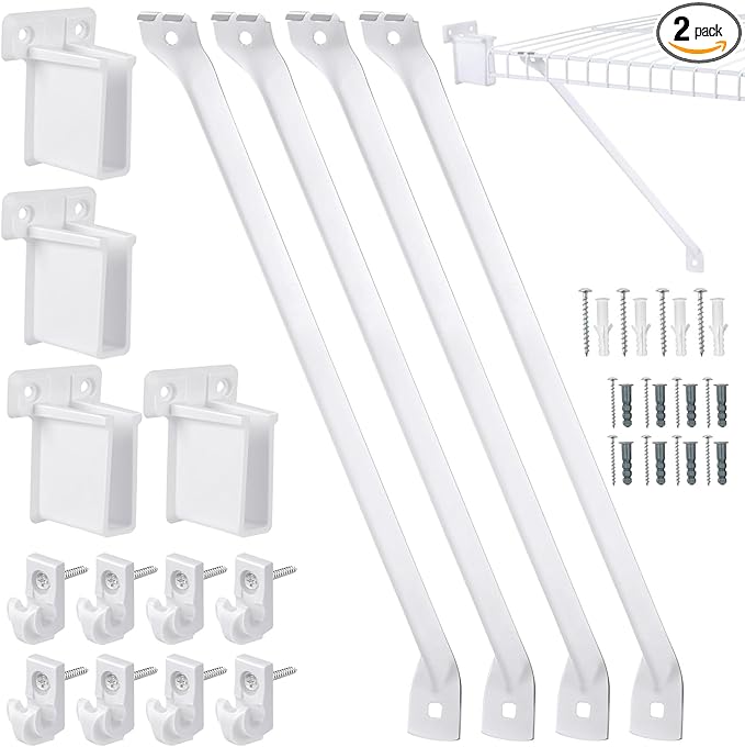 Wire Shelf Bracket Kit for 12" Deep Wire Shelving - Include 4 Support Brackets 4 End Bracket 8 Wall Clips, Easy Install Support for Home Wire Shelf Systems Closet Shelf Wire Storage Installation