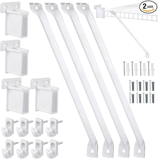Wire Shelf Bracket Kit for 12" Deep Wire Shelving - Include 4 Support Brackets 4 End Bracket 8 Wall Clips, Easy Install Support for Home Wire Shelf Systems Closet Shelf Wire Storage Installation